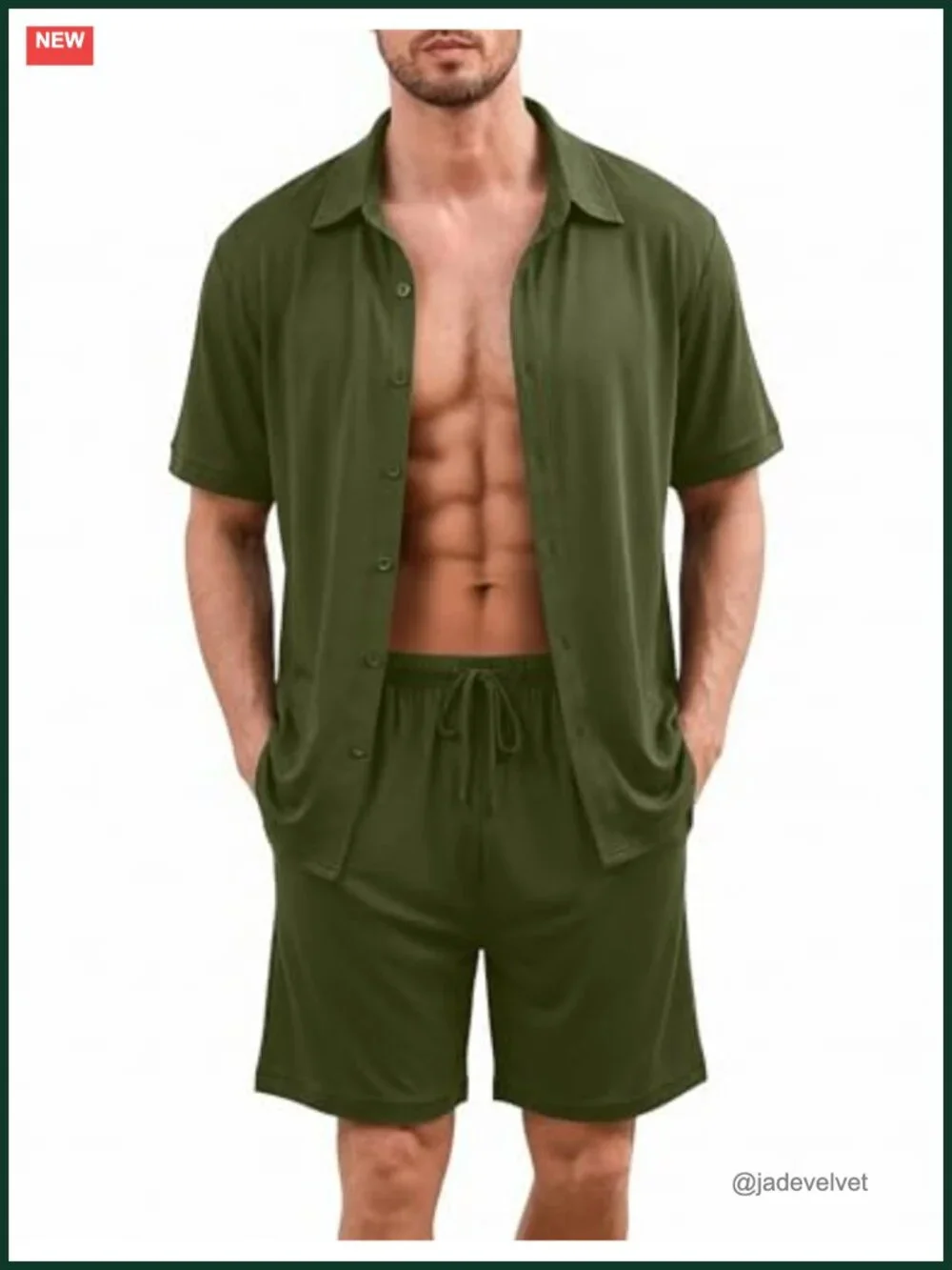 Men's 2 Piece Short Sleeve Button Down Pajama Set with Shorts